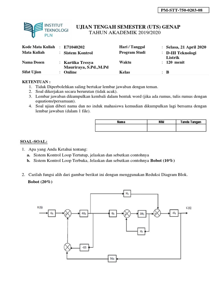 Soal Uts E71040202 Sistem Kontrol Kelas B 1