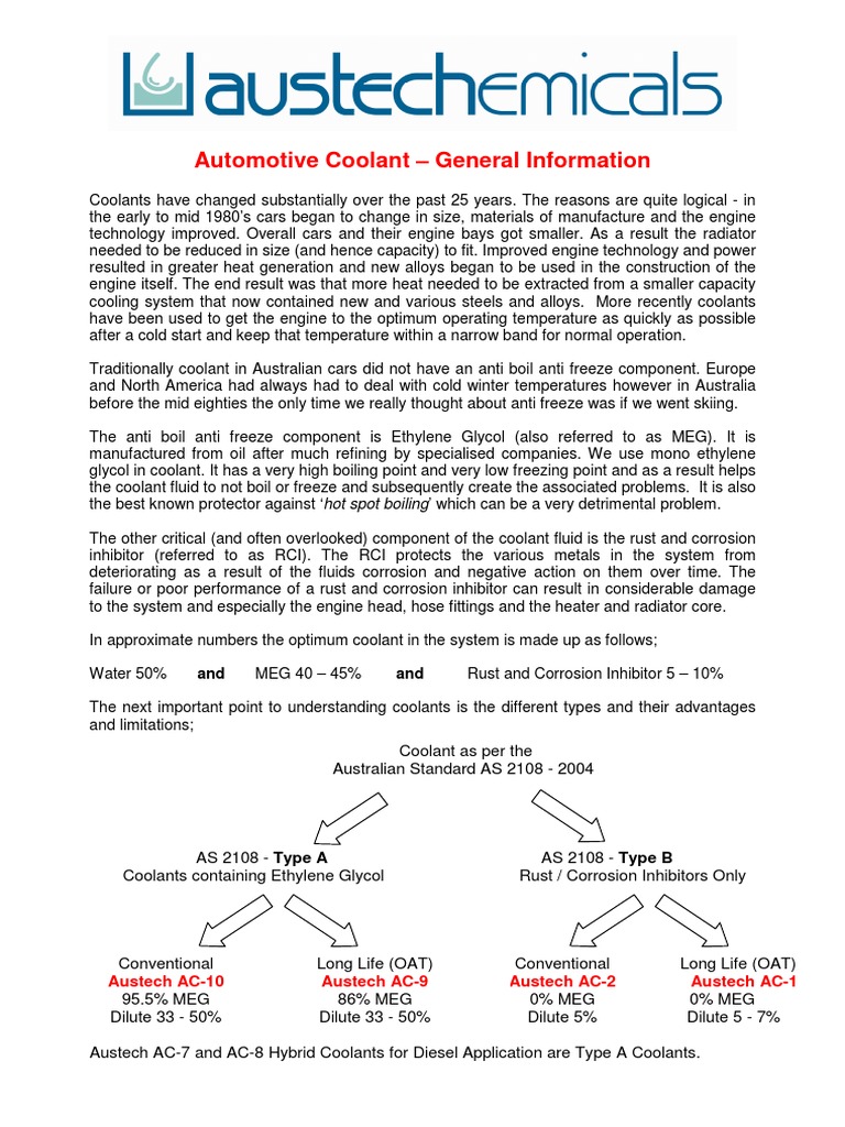 Automotive Coolant Types Explained | PDF | Chemistry | Materials