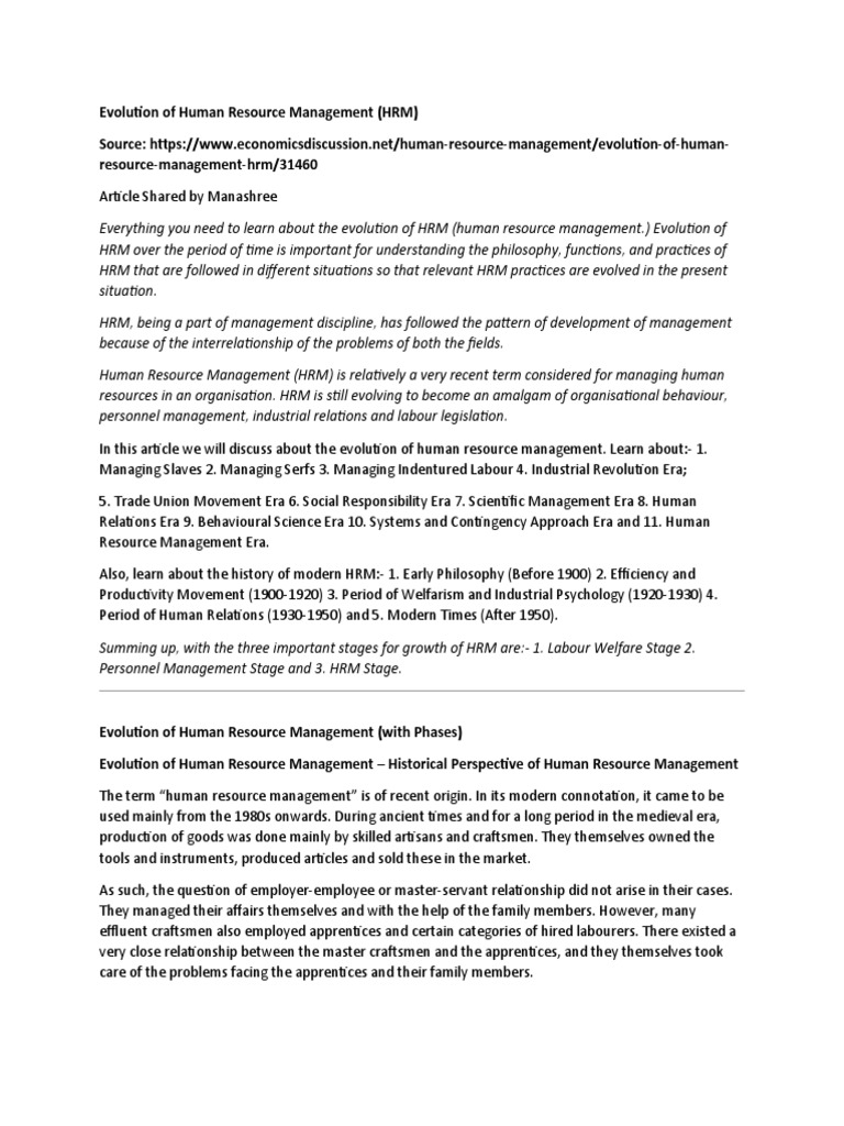 Evolution of Human Resource Management | PDF | Industrial And