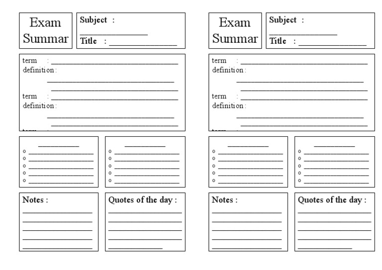 Exam Summary Template for Students | PDF | Business