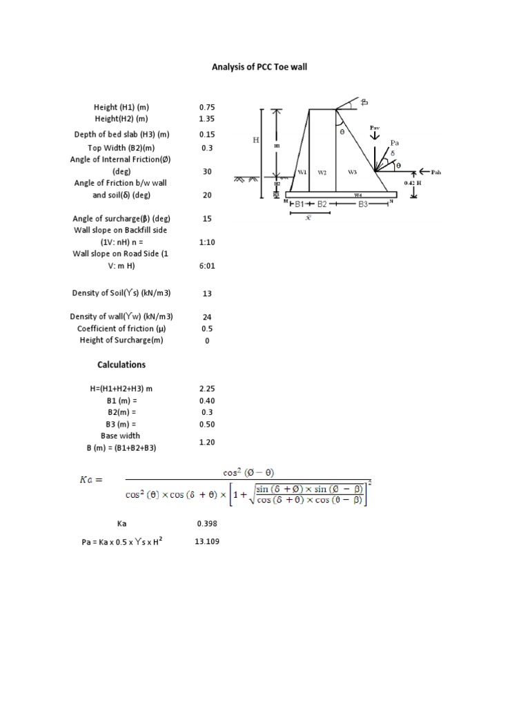 Toe Wall Design and Analysis Calculations | PDF | Continuum Mechanics ...