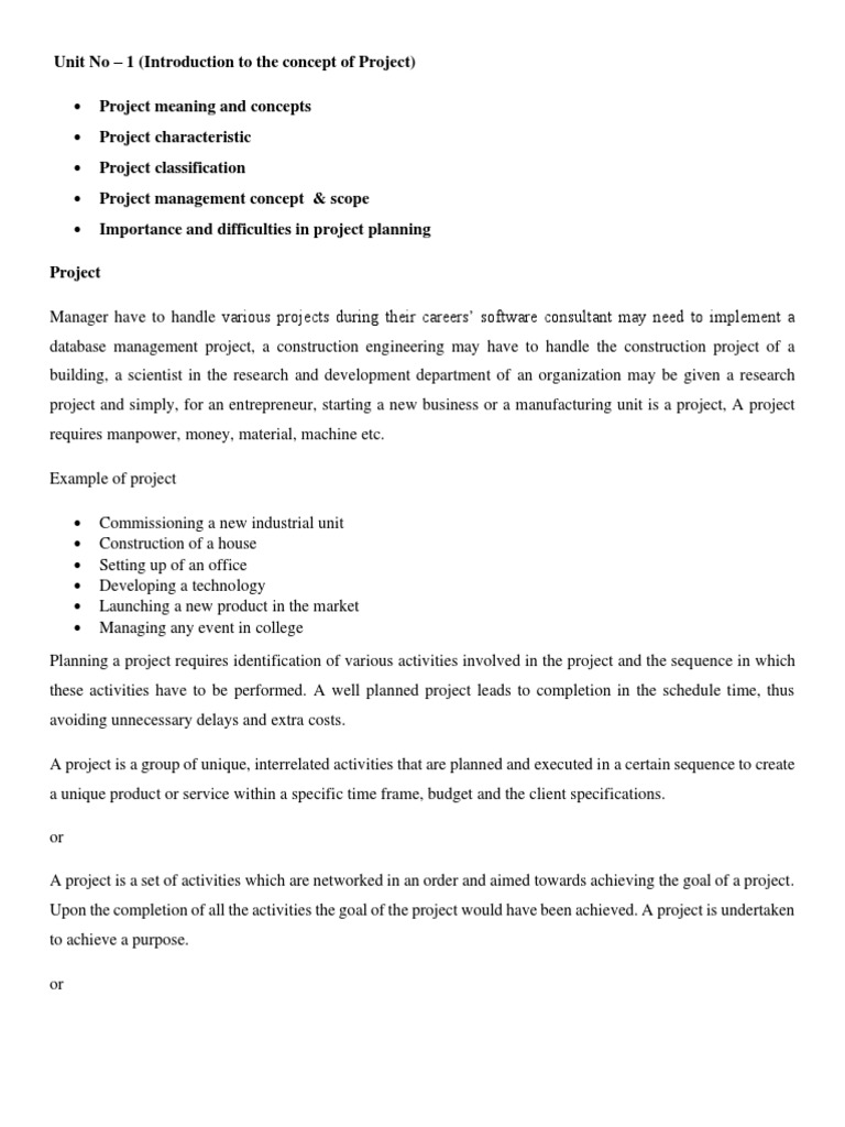 Unit No - 1 (Introduction To The Concept of Project) | PDF | Project ...