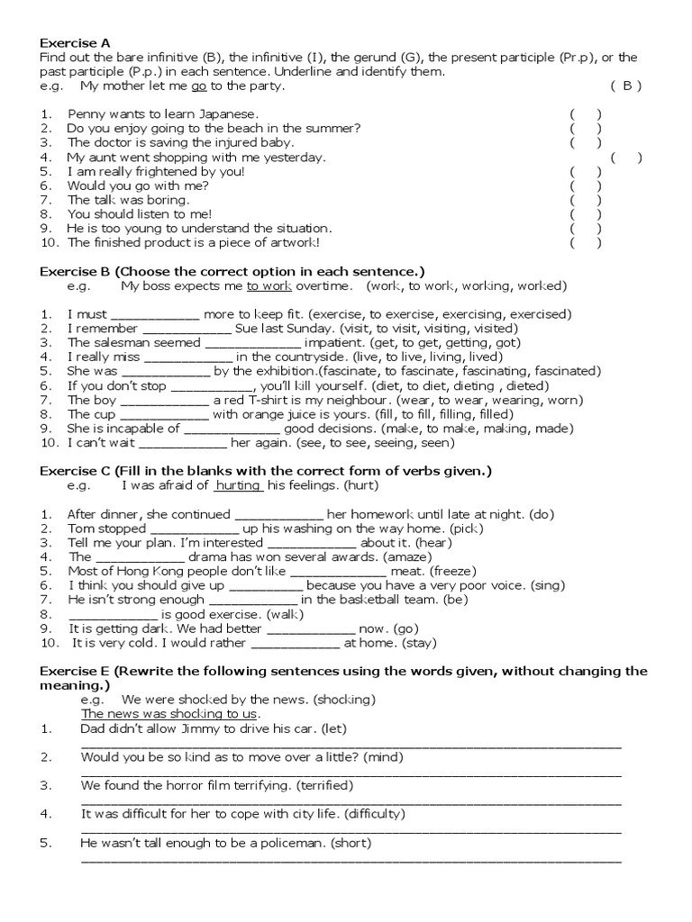 Gerund Exercises Morphology Language Mechanics