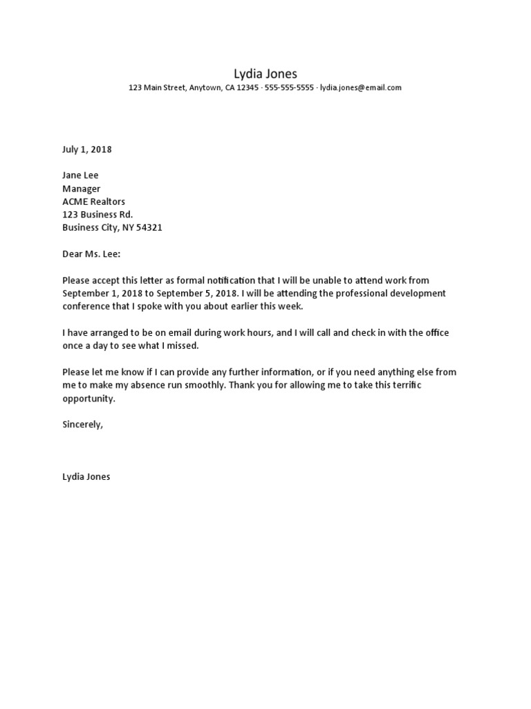 Work Excuse Letter Samples | PDF