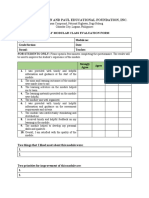 Saints John and Paul Educational Foundation, Inc.: Weekly Modular Class Evaluation Form