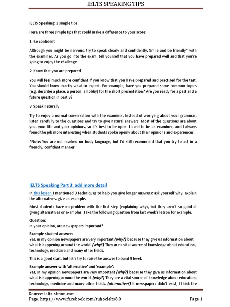 IELTS Speaking Test Success Tips | PDF