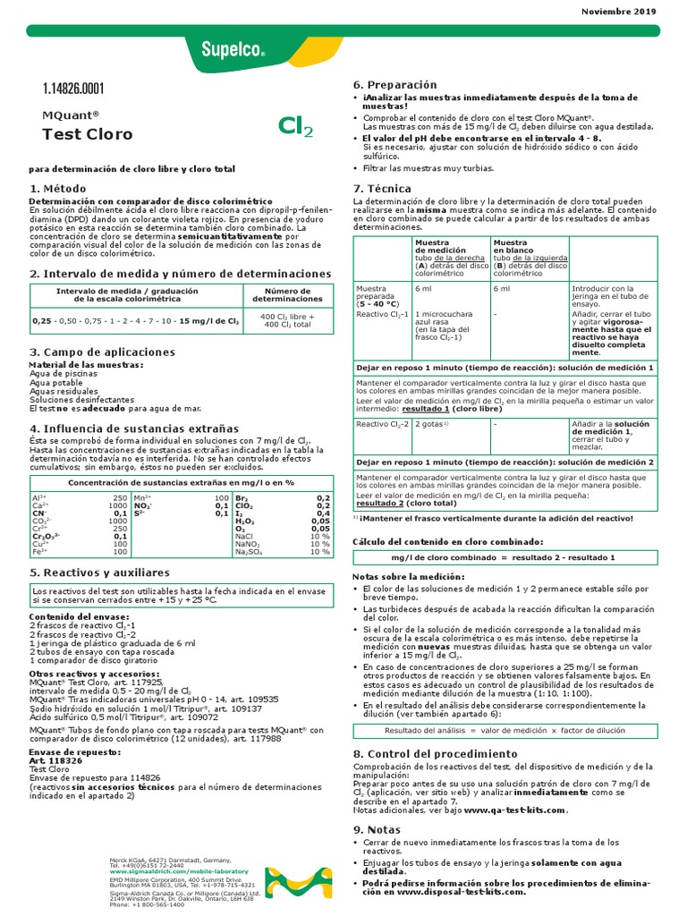 Test Cloro: Mquant | PDF | Cloro | Ph