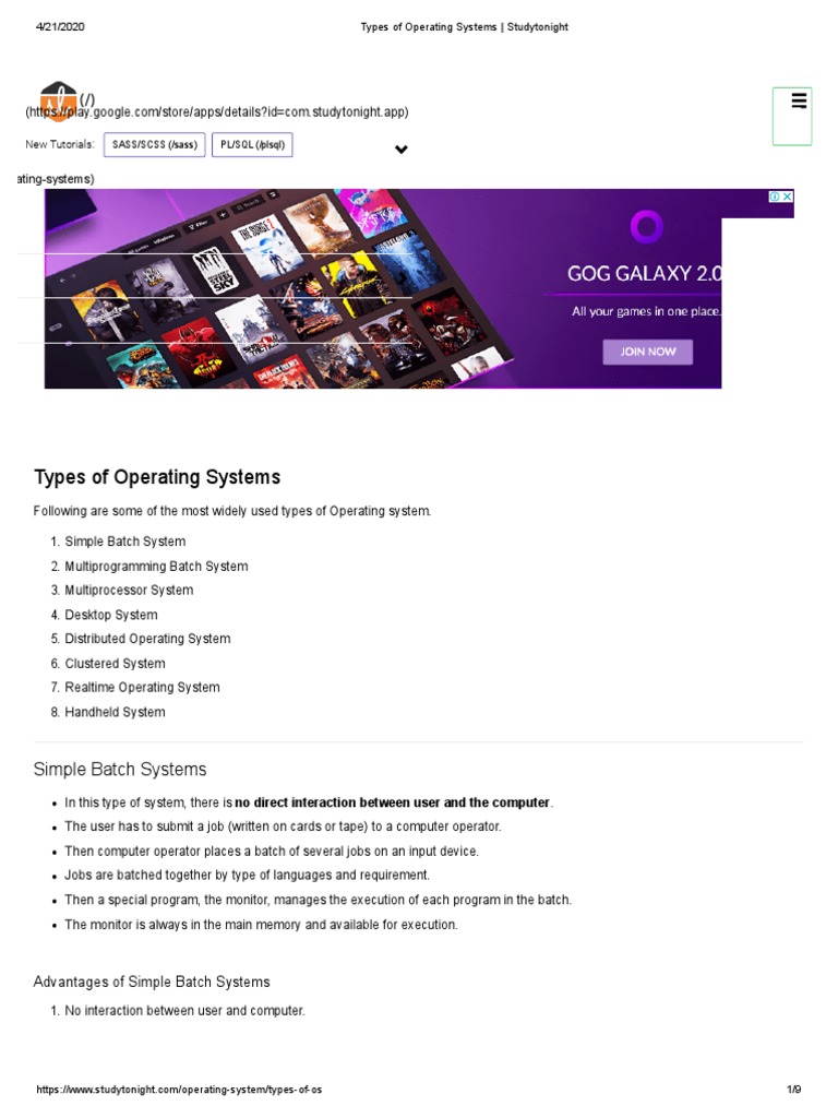 Types of Operating Systems | PDF | Operating System | Computer Cluster