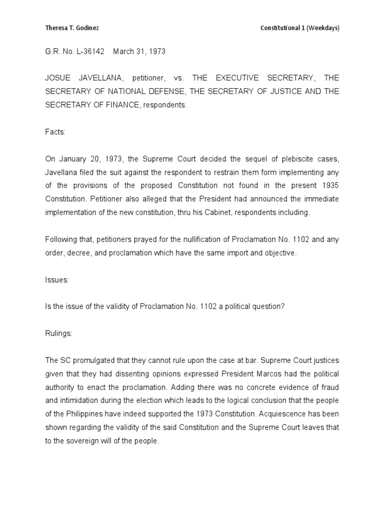 Javellana vs. The Executive Secretary PDF