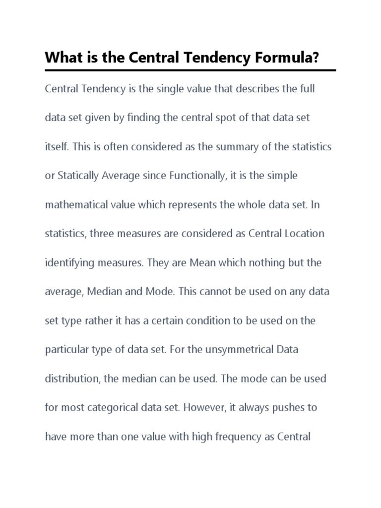 Central Tendency Formulas Explained | PDF | Mean | Mode (Statistics)