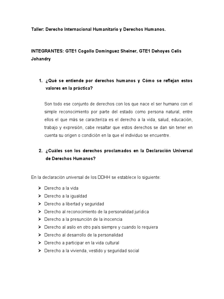Taller. DH y DIH. | PDF | Ley humanitaria internacional | Derechos humanos