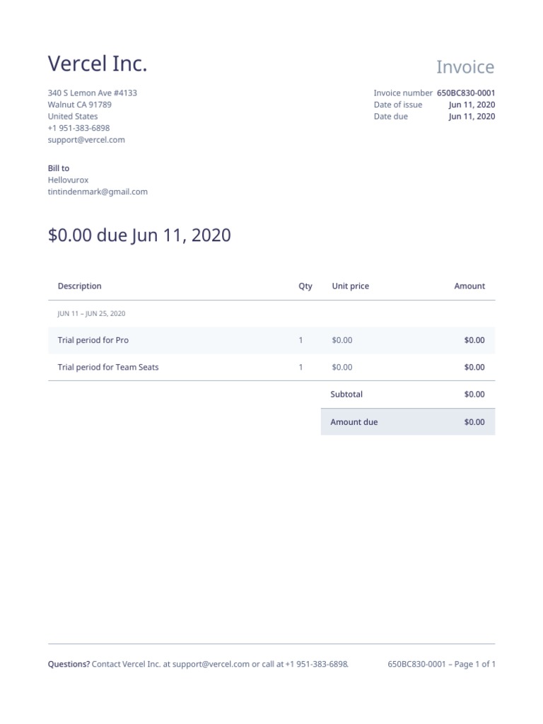 Vercel Invoice #650BC830-0001 | PDF