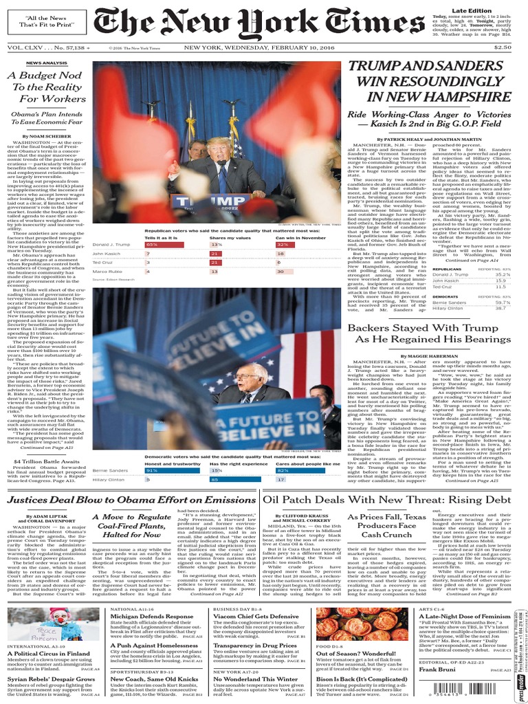 The New York Times 2016-02-10 PDF Bernie Sanders Republican Party (United States) image photo pic