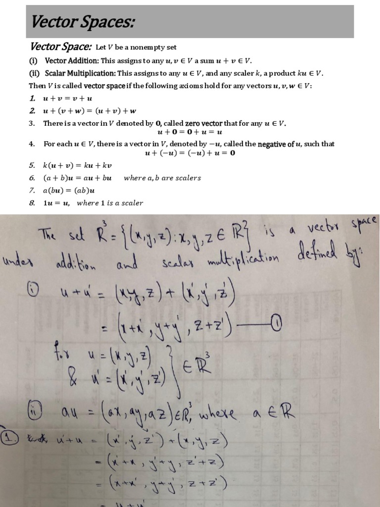 Vector Spaces Hand Written PDF | PDF | Vector Space | Real Number