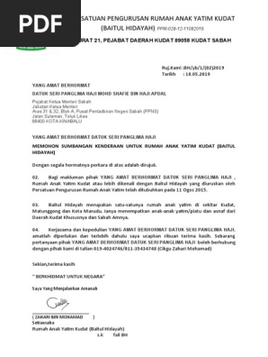 Surat Mohon Sumbangan Datuk Seri Panglima Haji Mohd Shafie Bin Haji Apdal Pdf