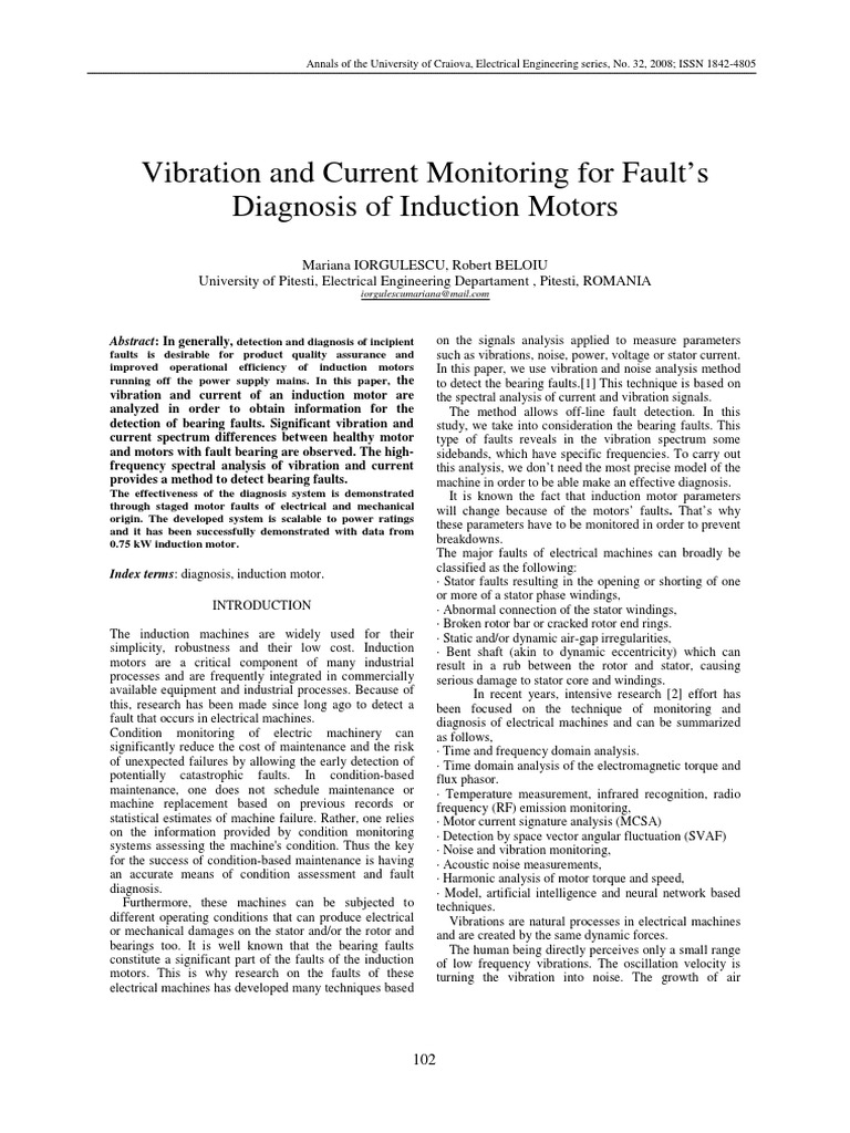 Vibration and Current Monitoring For Fault's Diagnosis of Induction ...