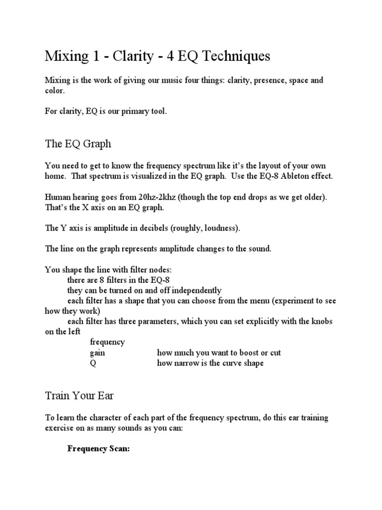 Mixing 1 Clarity 4 EQ Techniques PDF Equalization (Audio