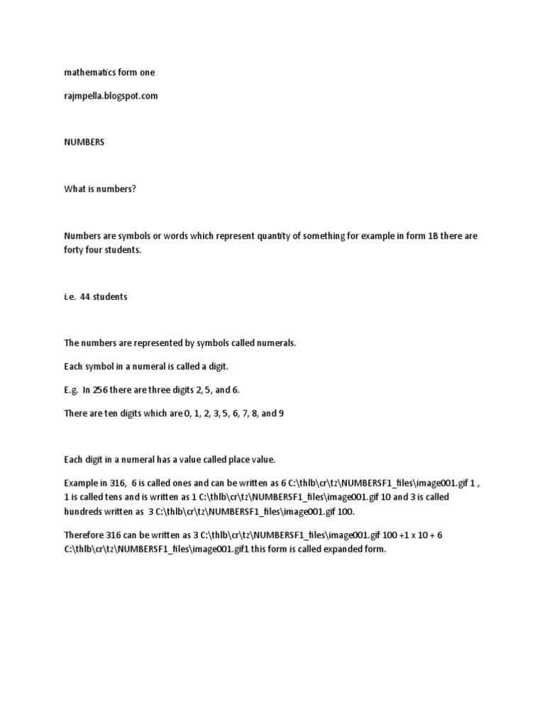 Understanding Numbers in Form One | PDF | Fraction (Mathematics ...