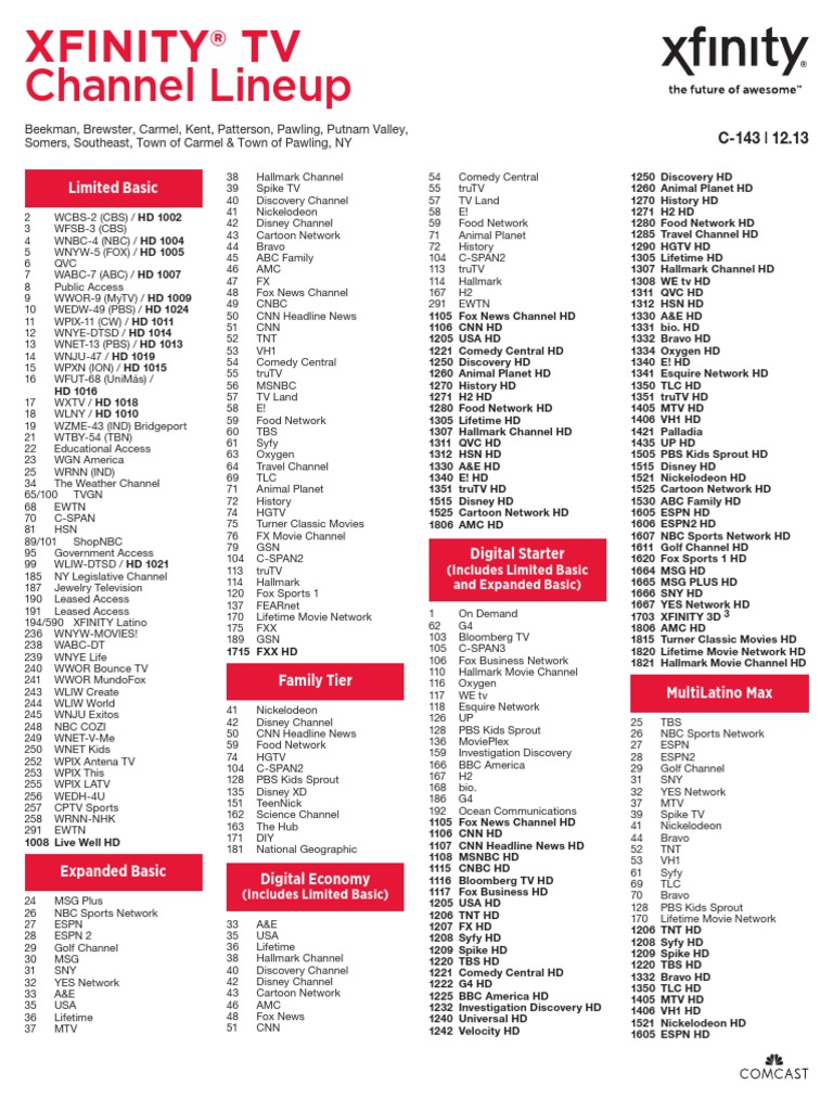 Xfinity TV Channel Line Up PDF Hbos Pay Television