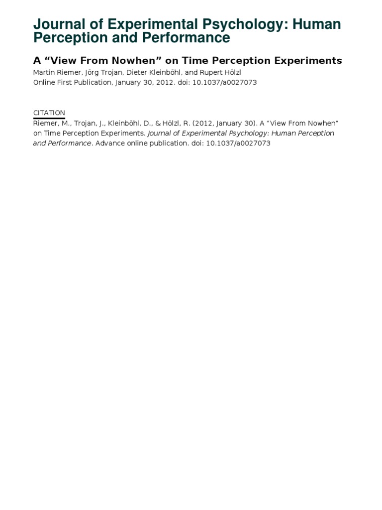 Riemer Et Al - 2012 - Psychophysics of Reproduction PDF | PDF | Time ...
