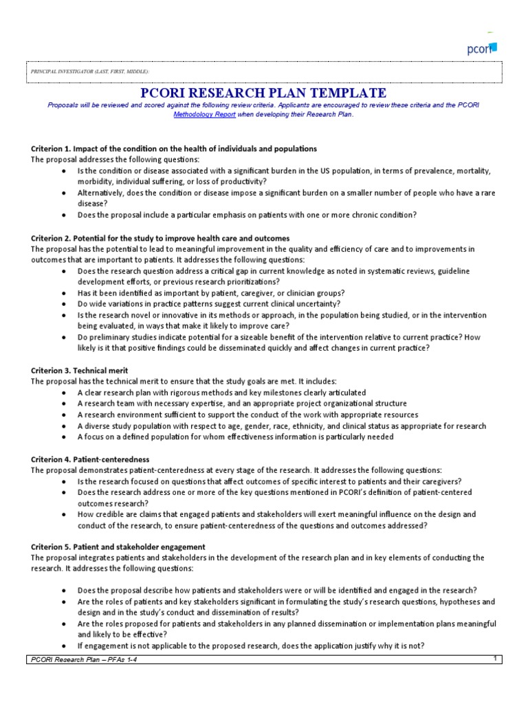Pcori Pfa Research Plan Template PDF Health Care Wellness
