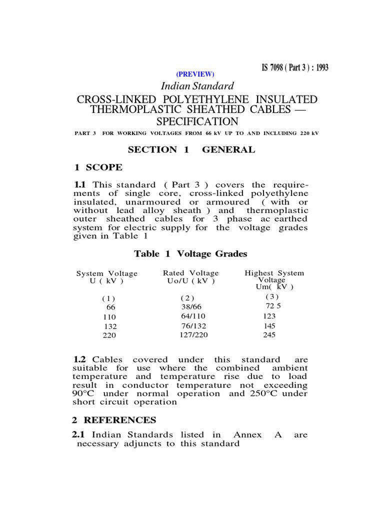 1CXLPE Cable Specification PDF Insulator (Electricity) Electrical Wiring