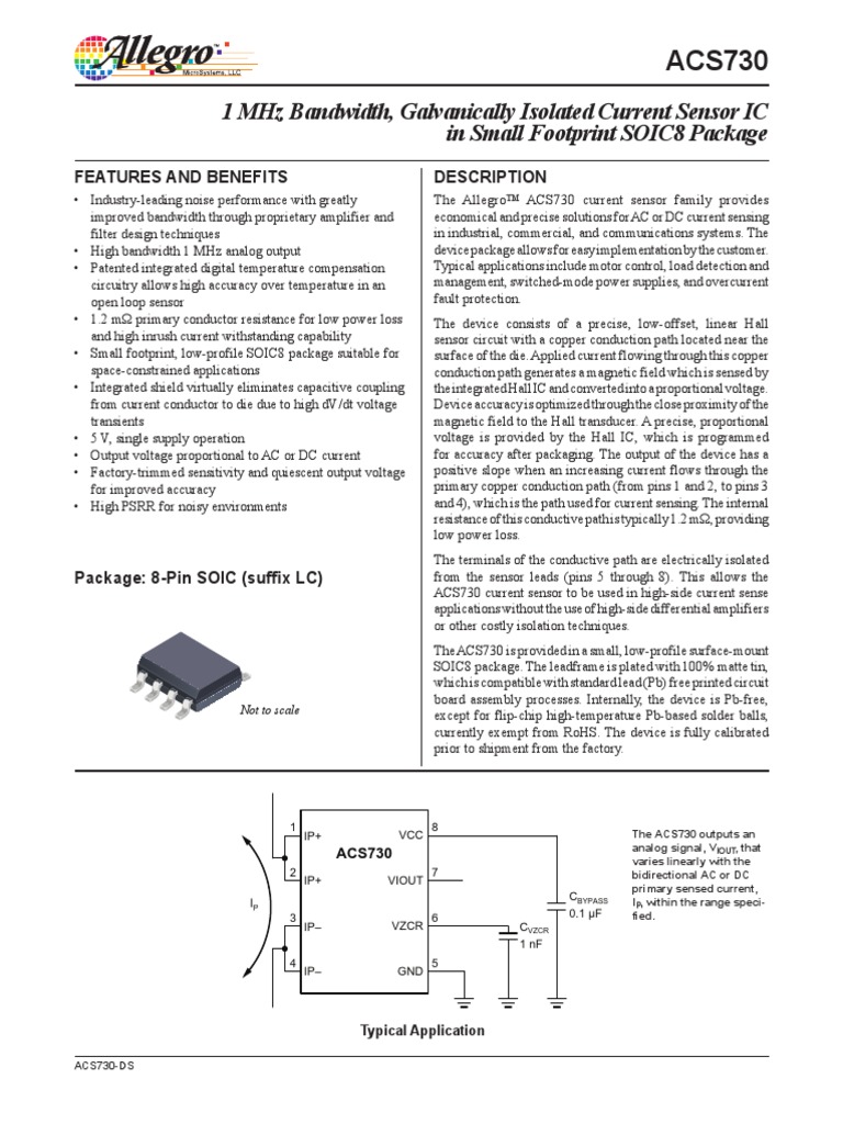 1 MHZ Bandwidth, Galvanically Isolated Current Sensor Ic in Small