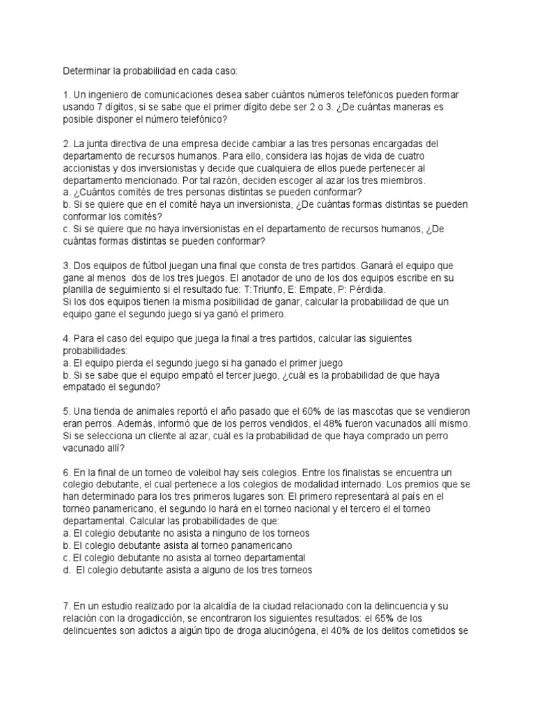 Ejercicios de Probabilidad y Combinatoria | PDF | Probabilidad