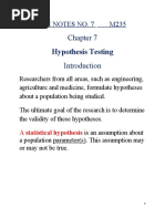 Hypothesis Testing: Lecture Notes No. 7 M235