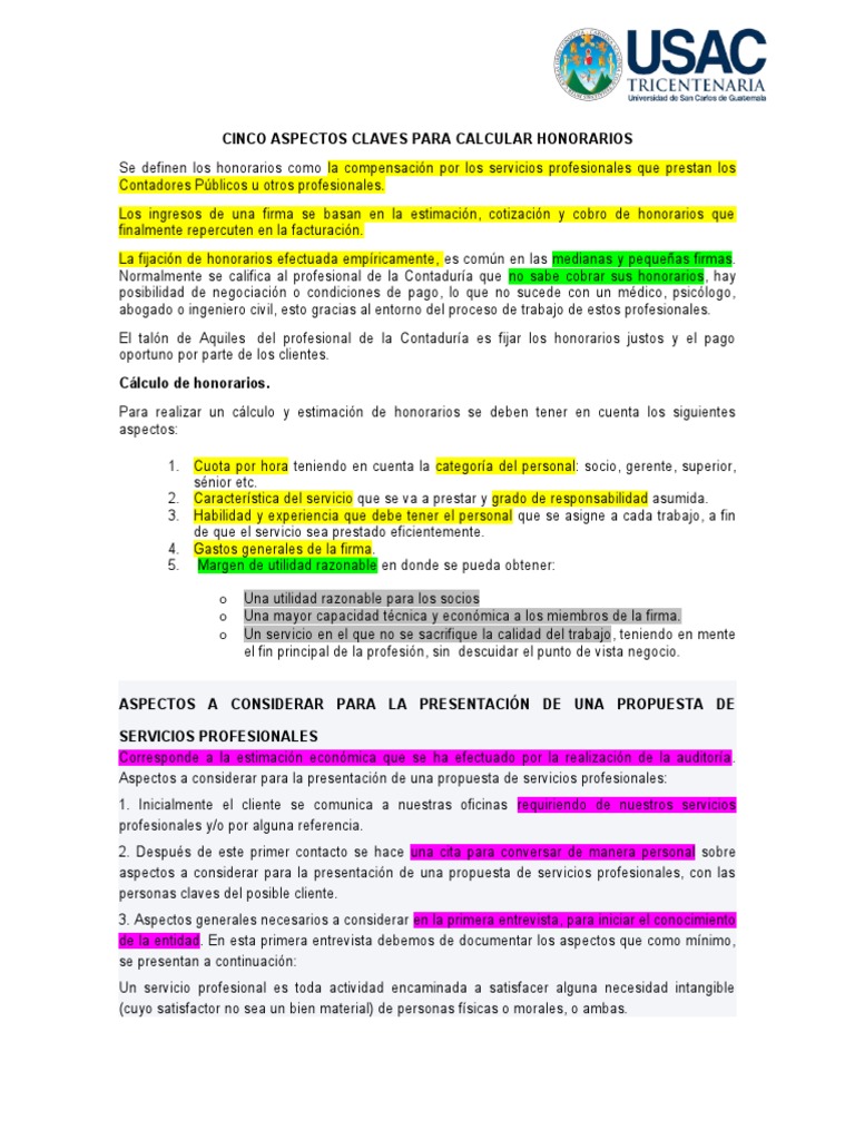 Cálculo de Honorarios Profesionales | PDF | Auditoría | Cliente