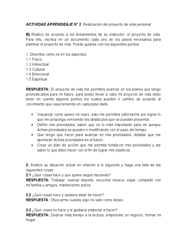 Actividades para el Proyecto de Vida | PDF | Vida | Deportes