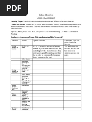 read aloud lesson plan