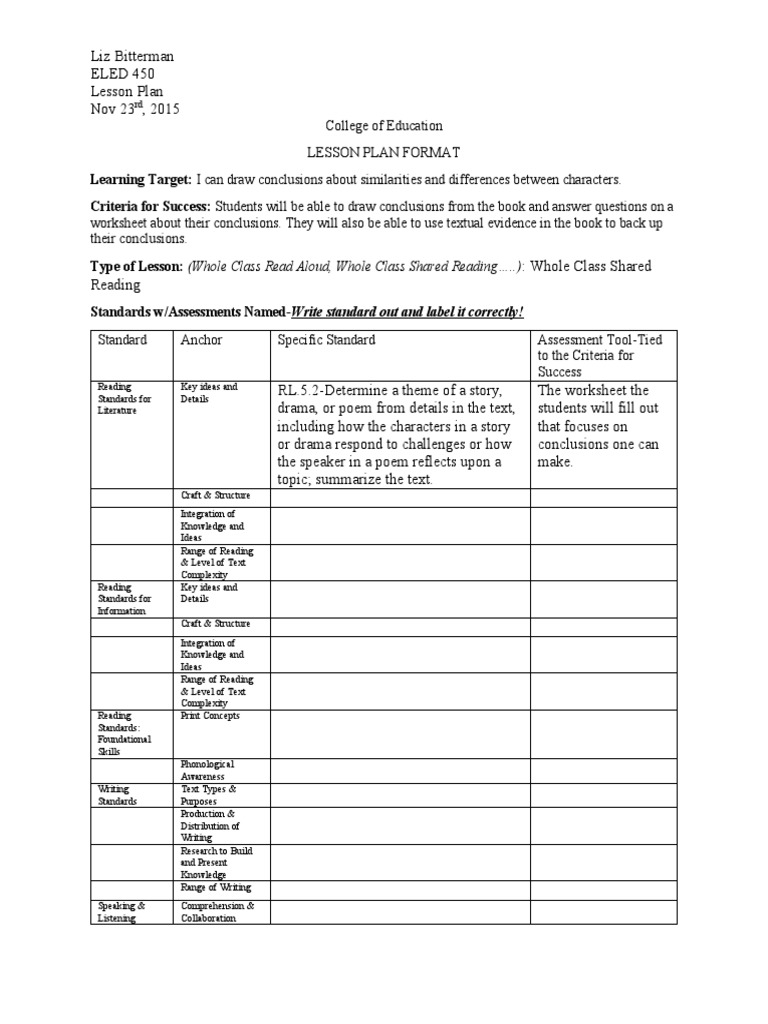 Read Aloud Lesson Plan PDF Lesson Plan Reading Comprehension