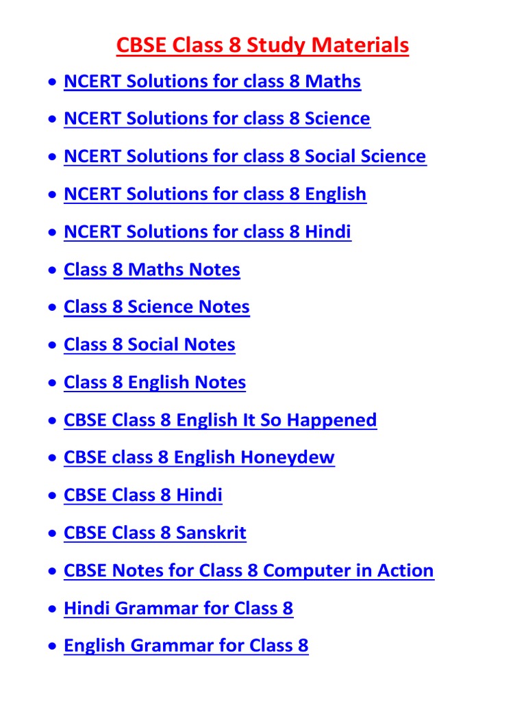 CBSE Class 8 Study Materials Overview | PDF