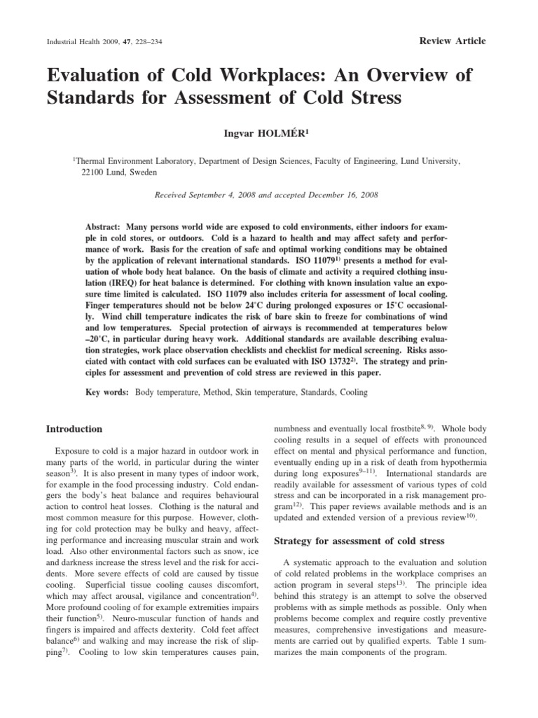 Cold Stress Assessment Standards Overview | PDF | Building Insulation ...