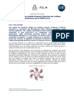 CP Découverte D Un Peptide Bloquant L Infection Des Cellules Pulmonaires Par Le SARS-CoV2-2 Vdef PDF