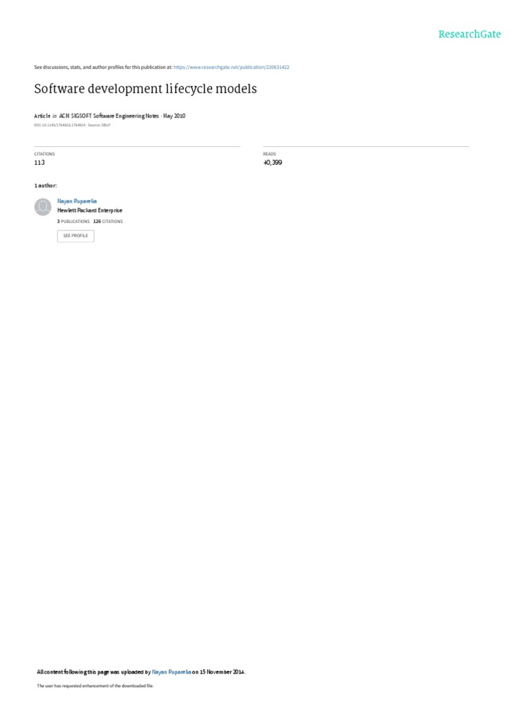 Software Development Lifecycle Models: ACM SIGSOFT Software Engineering ...