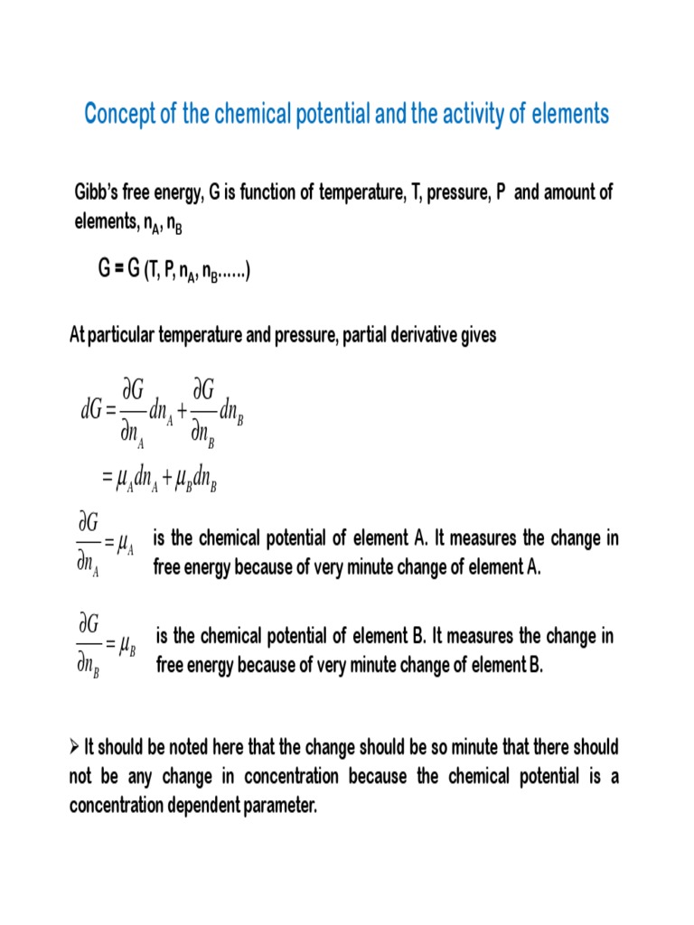Concept of The Chemical Potential and The Activity of Elements | PDF ...