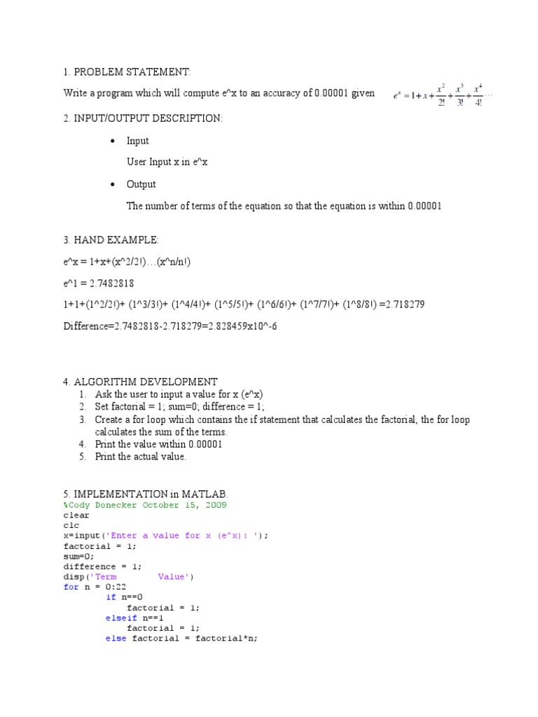 Compute e^x with MATLAB Accuracy | PDF | Algorithms And Data Structures ...