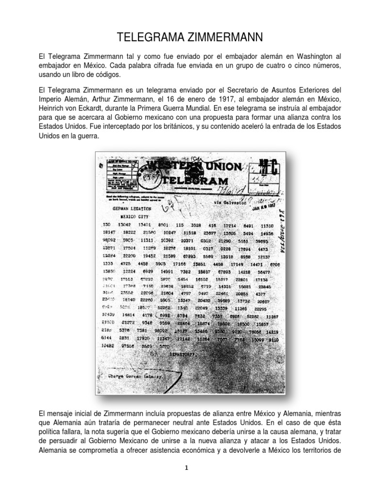 Telegrama Zimmermann: Alianza México-Alemania | PDF | Relaciones