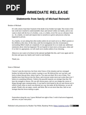 Reinoehl Press Release
