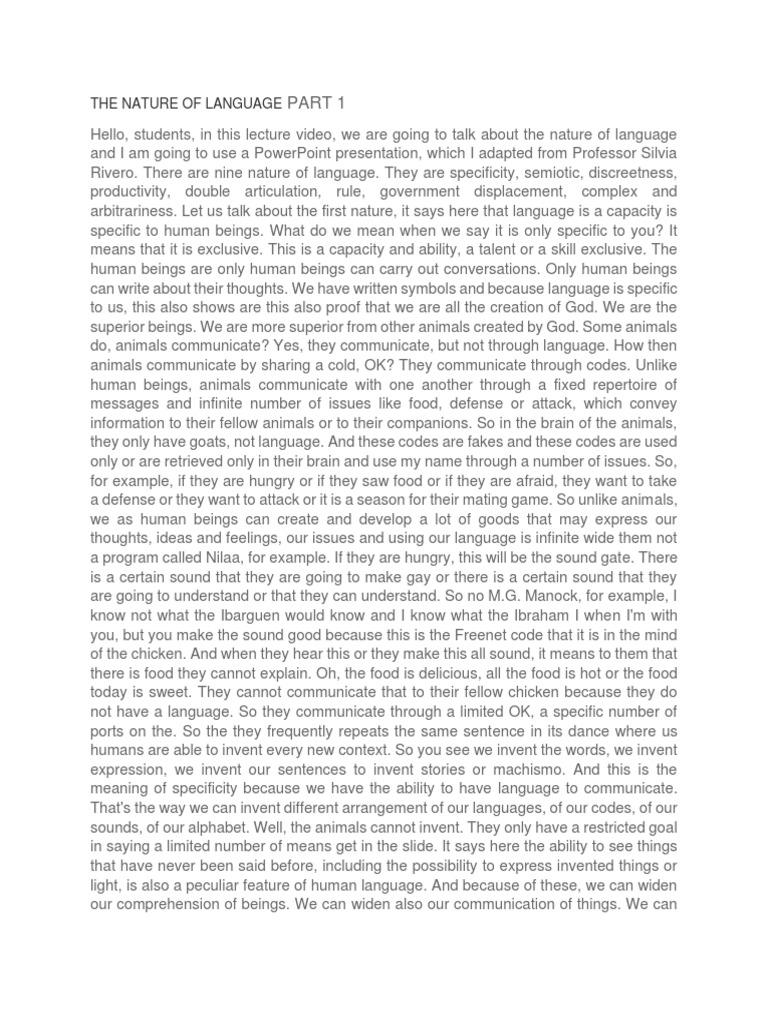 Understanding the Nature of Language | PDF | Noun | Part Of Speech