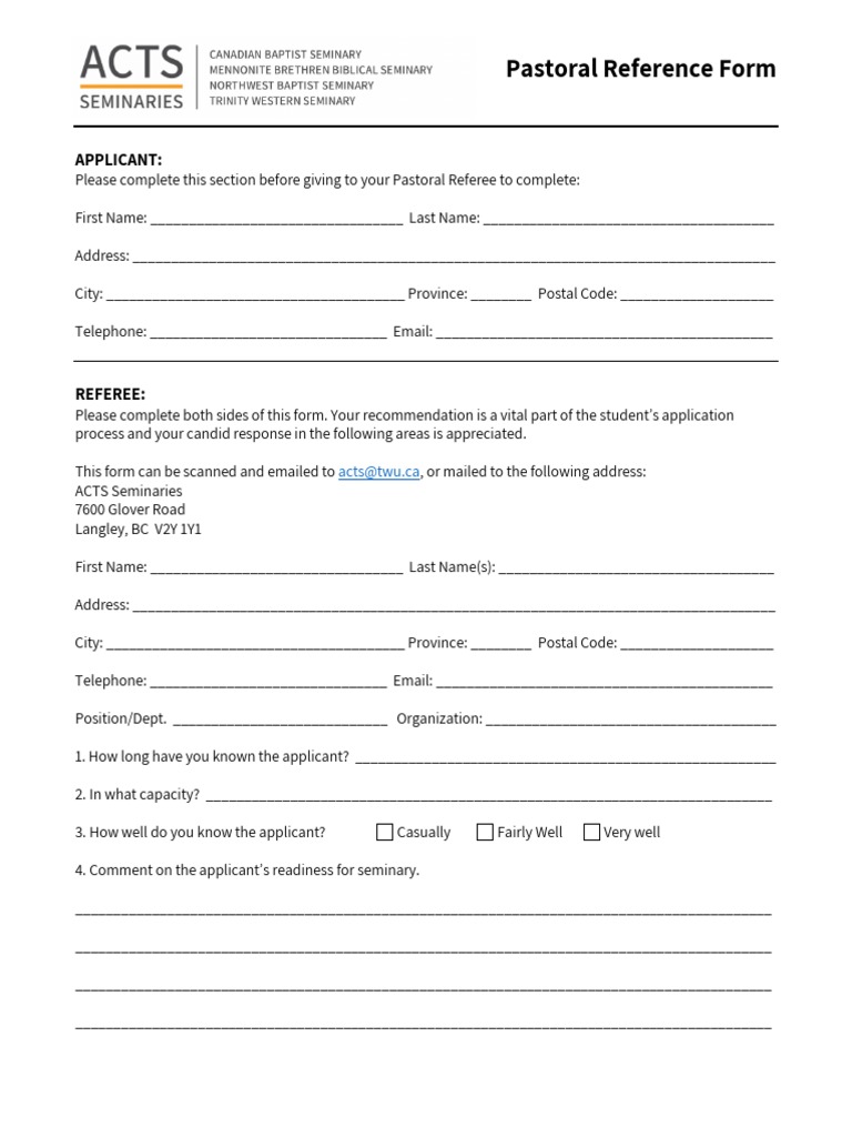 Pastoral Reference Form: Applicant | PDF | Leadership | Attitude ...