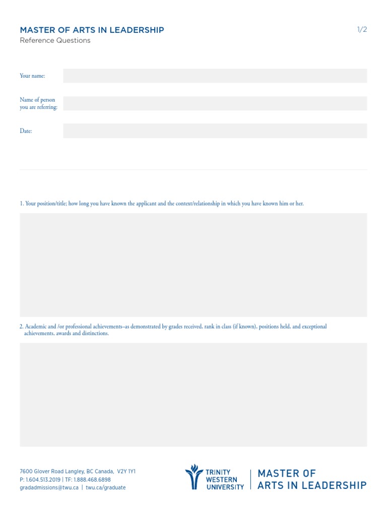 Master of Arts in Leadership Reference Form | PDF
