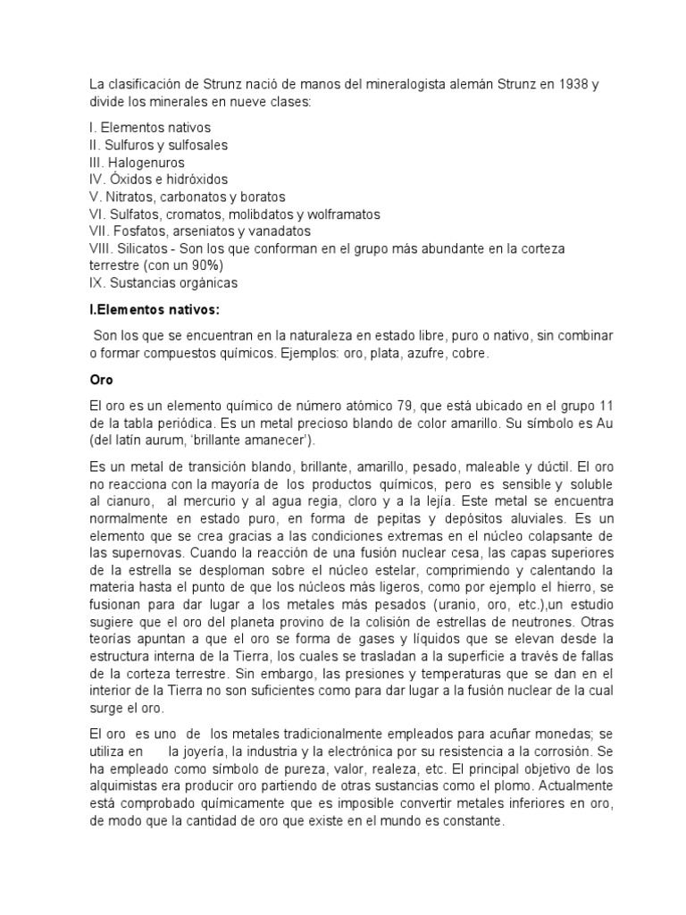 Clasificación de Minerales según Strunz | PDF | Oro | Minerales