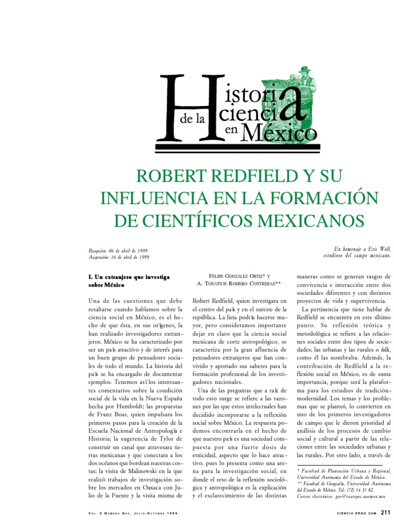 Robert Redfield Y Su Influencia en La Formación de Científicos ...