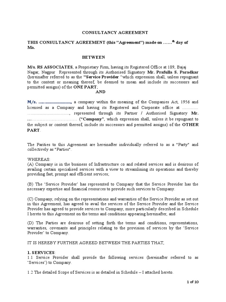 Consultancy Agreement for Services | PDF | Indemnity | Arbitration