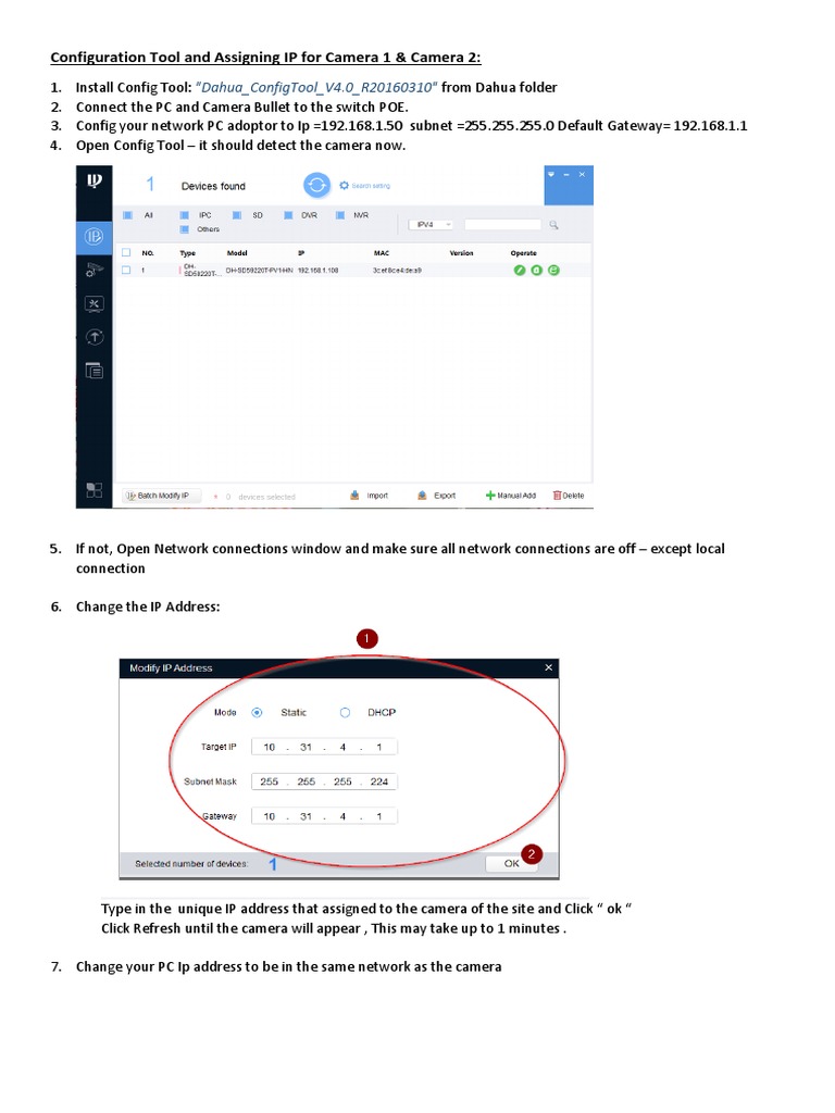Configuration Tool and Assigning IP For Camera 1 & Camera 2 | PDF