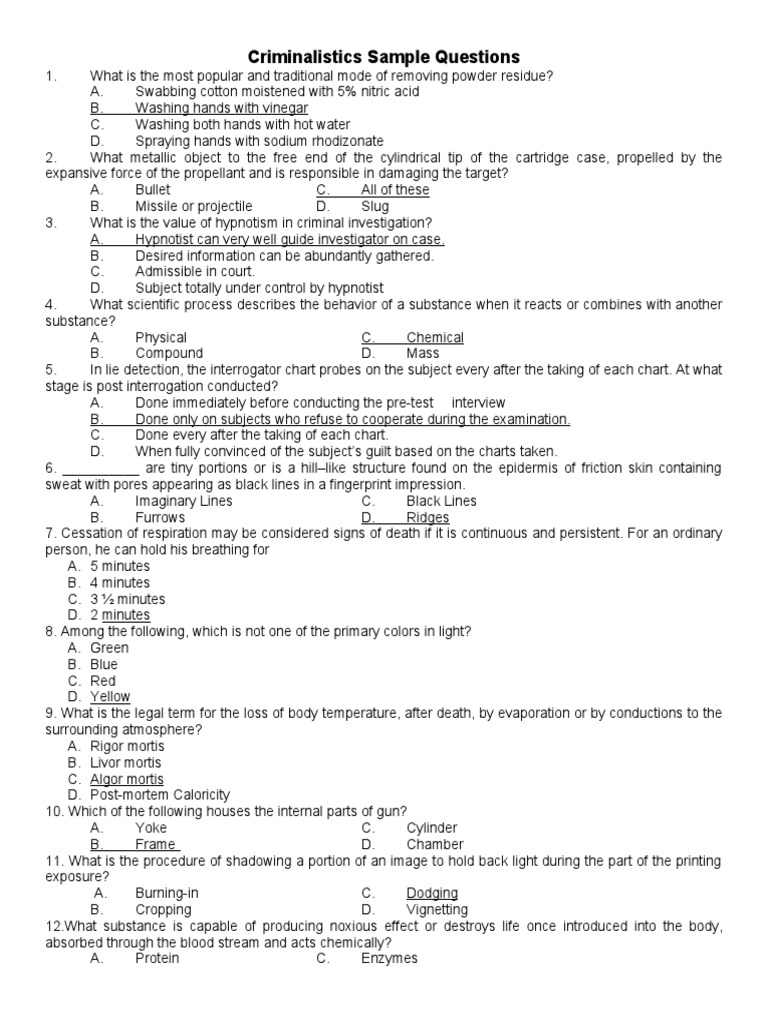 Forensic Science Exam Sample Questions | PDF | Fingerprint | Forensic ...