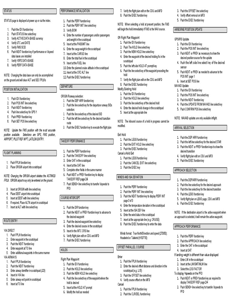 FMS Quick Reference Guide PDF Aerospace Engineering Aviation